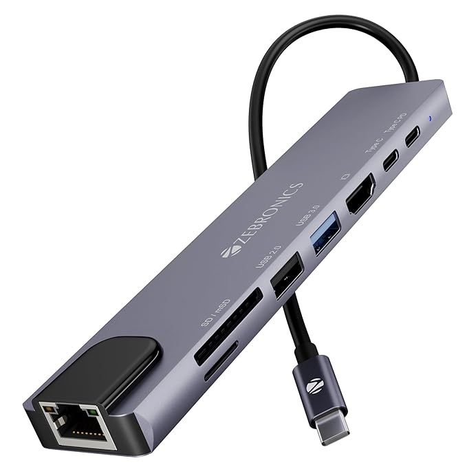 ZEBRONICS CT81, 8 in 1 Multiport HUB, 4K HDMI